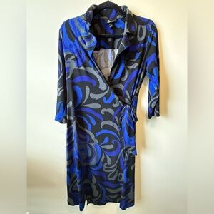 AB Studio Black and Blue Patterned Wrap Dress